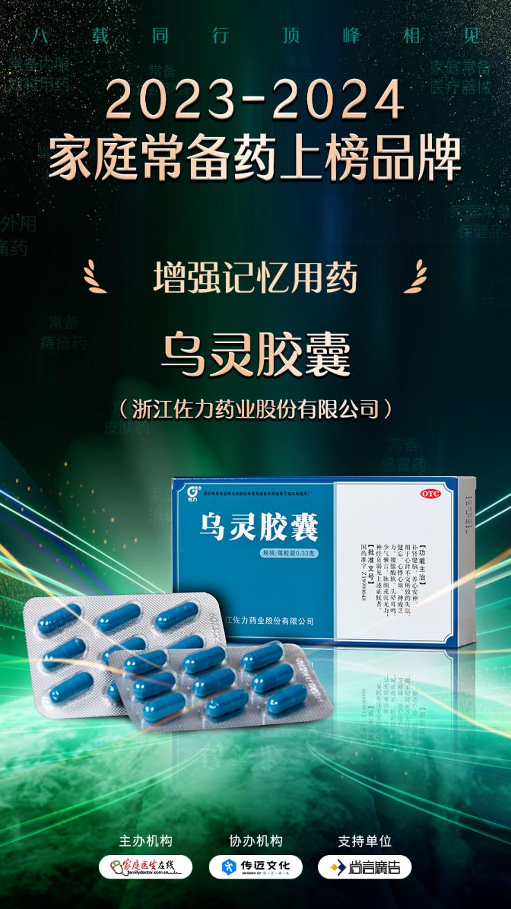 烏靈膠囊榮耀登榜2023-2024年度“家庭常備增強(qiáng)記憶用藥”榜單